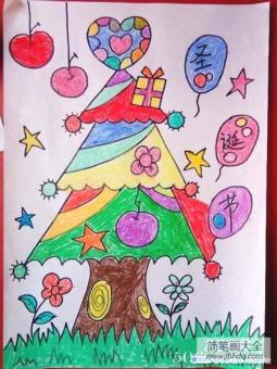 彩色圣诞节圣诞树儿童画作品