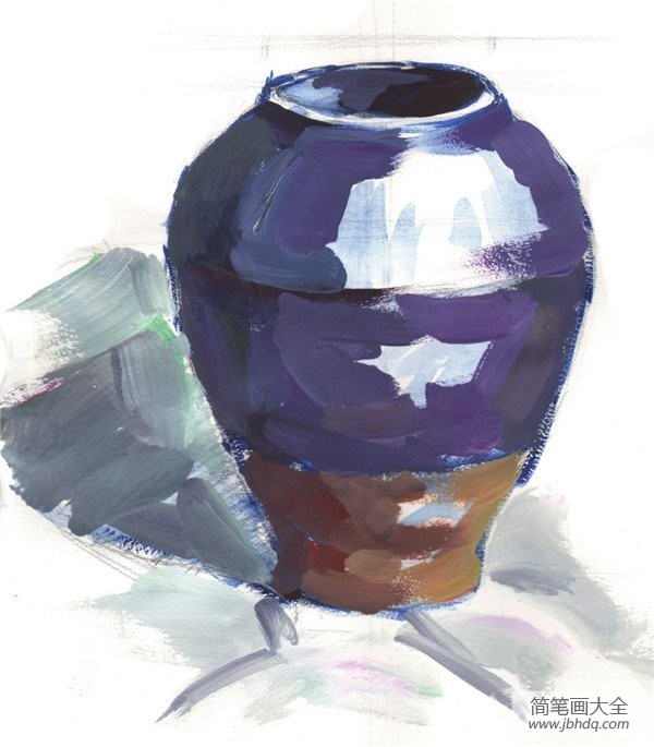 水粉紫色陶罐的绘画技法