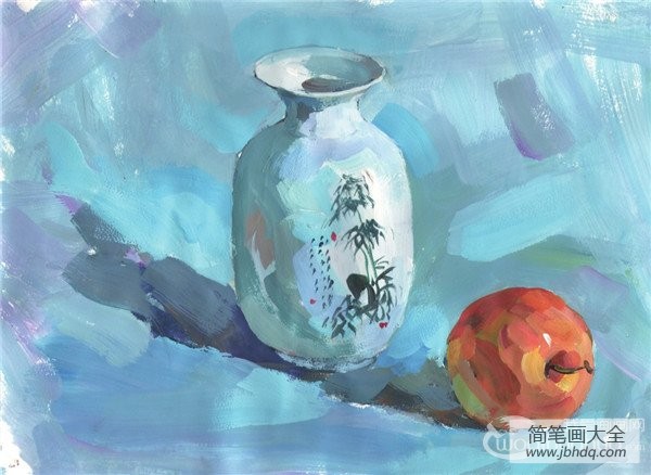 水粉瓶子和苹果的绘画技法