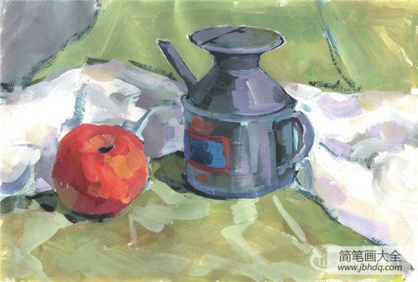 水粉醋壶和苹果的绘画技法