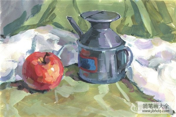 水粉醋壶和苹果的绘画技法