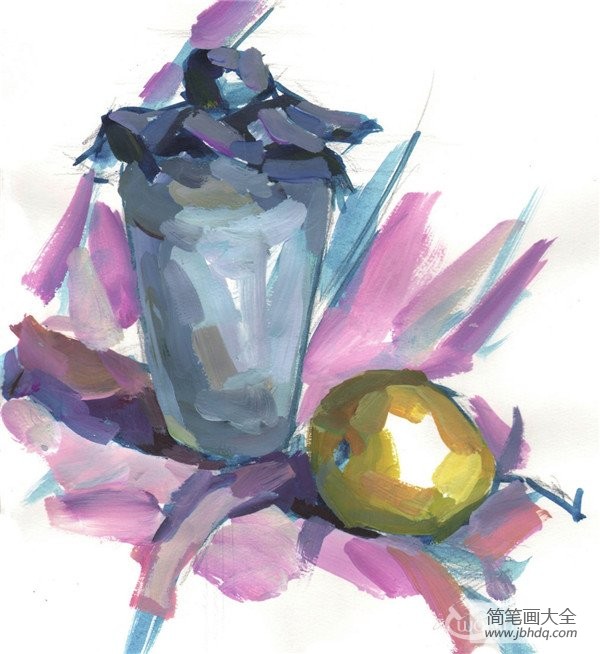 水粉酒瓶和梨的绘画教程