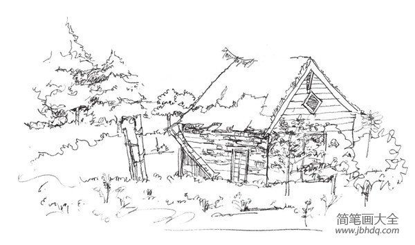 速写森林木屋的绘画步骤