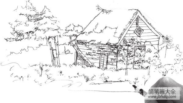 速写森林木屋的绘画步骤