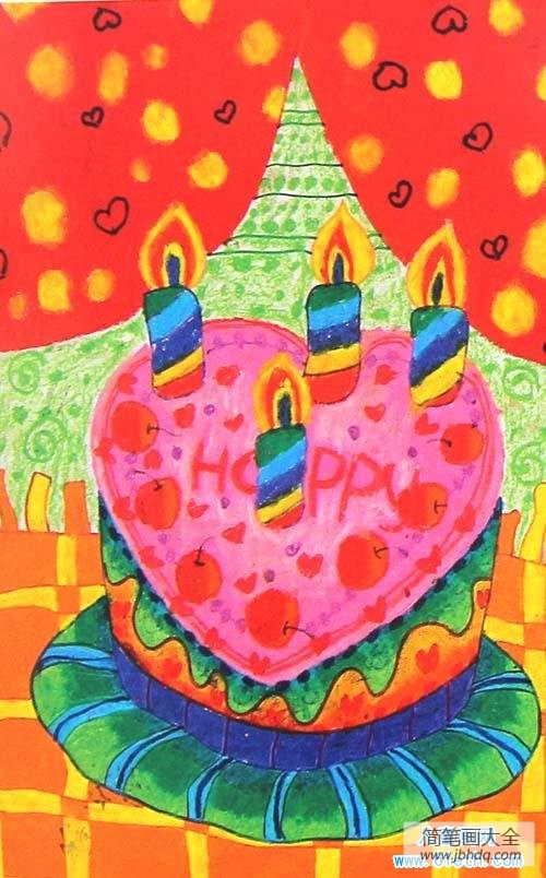 生日蛋糕儿童画美术绘画作品欣赏