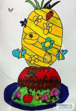 菠萝生日蛋糕儿童绘画图片