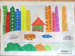 儿童关于城市高楼的儿童画