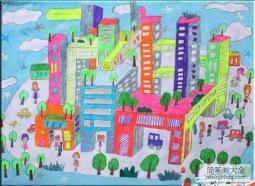 绿色城市儿童画画图片