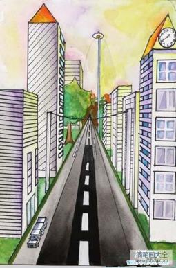 优秀城市公路儿童画教师范画图片