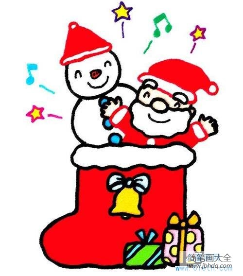 圣诞老人与雪人儿童绘画作品