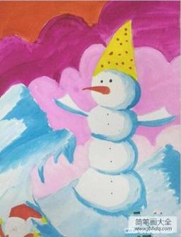 雪人儿童美术绘画作品欣赏：可爱的雪人