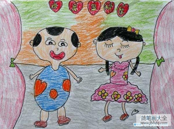 中班元旦节儿童图画作品：庆元旦快乐