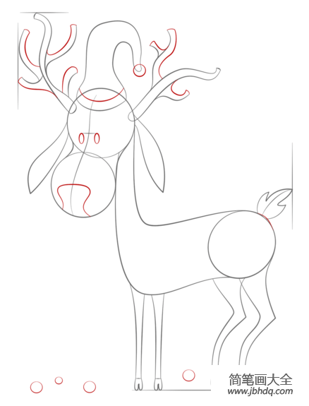 如何画卡通圣诞驯鹿