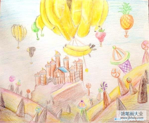 创意城堡儿童画作品欣赏：水果冰淇淋城堡