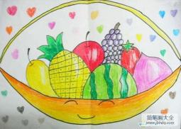 优秀获奖的水果儿童画作品：篮子里的水果