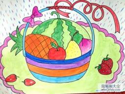 小学生漂亮的水果篮儿童画图片大全