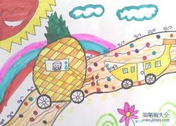 漂亮的水果车儿童绘画图片