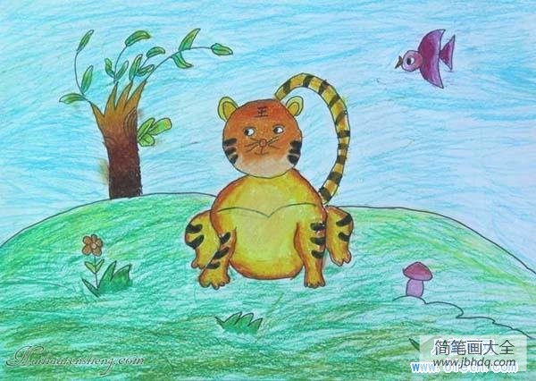 儿童蜡笔画：小猫
