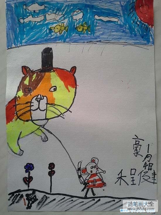 儿童水彩画图片：猫和老鼠