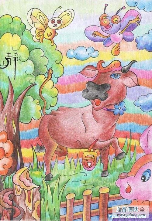 优秀儿童彩铅画教师范画作品：野外的动物