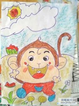 小朋友卡通猴子儿童画作品