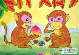 猴子吃桃儿童画图片大全
