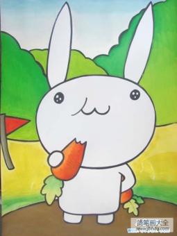 吃萝卜的小白兔儿童画图片
