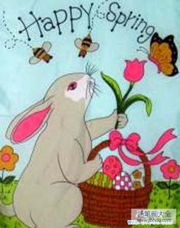复活节儿童画教师范画图片：春天的兔子