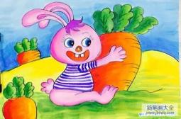 得奖的小兔子儿童画水彩画美术绘画作品