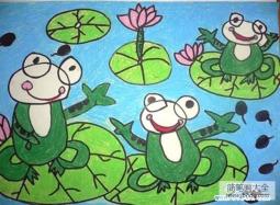 池塘青蛙荷叶儿童画图片