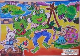 幼儿可爱卡通青蛙儿童绘画图片：唱歌的青蛙