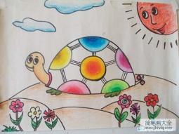 乌龟晒太阳儿童绘画图片