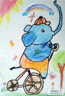 小学生关于大象的儿童画图片：马戏团大象