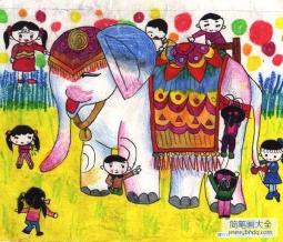 一等奖大象儿童画作品欣赏：我们与泰国大象