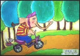 卡通大象儿童画图片：骑自行车的大象