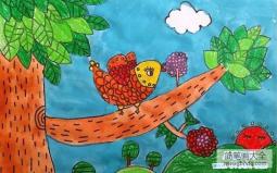 优秀小鸟儿童画作品欣赏：树上的小鸟