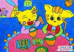 小猫聚餐儿童画图片