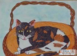 猫儿童画优秀教师范画作品：篮子里的猫