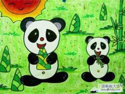 儿童动物水彩画作品：可爱的熊猫