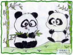 熊猫吃竹子儿童画图片