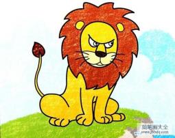 儿童动物油画棒画作品：狮子