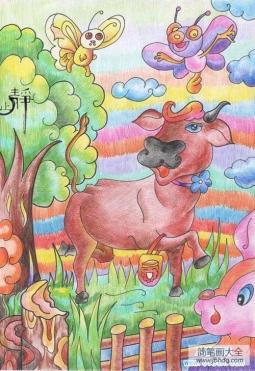 优秀儿童彩铅画教师范画作品：野外的动物