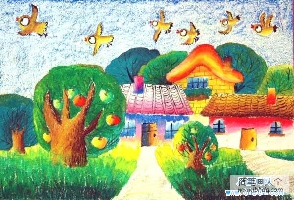 小学三年级环保儿童画作品：绿色家园