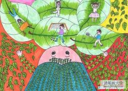 一等奖绿色环保儿童美术绘画作品：绿姑娘