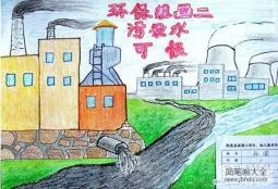 环保儿童画油画棒作品：污染水可恨
