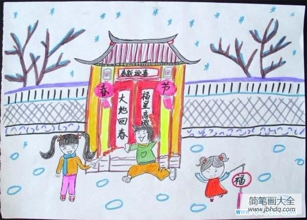少儿春节过年儿童画画图片