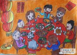 春节吃团圆饭儿童画图片