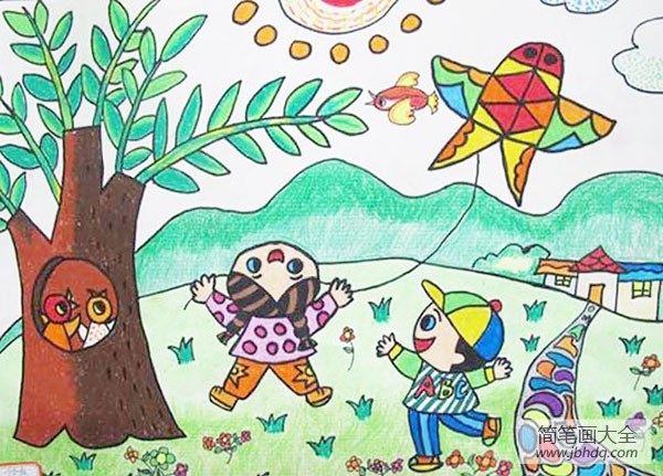 儿童画春天的图画绘画作品