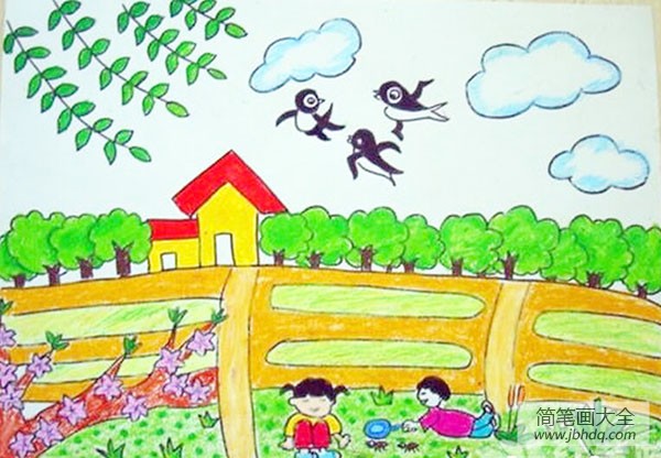 关于春天的儿童画绘画作品欣赏