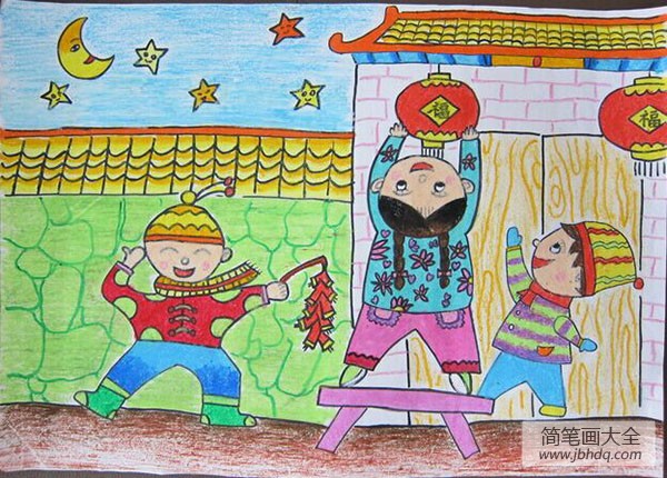 2017年儿童画过新年的图画